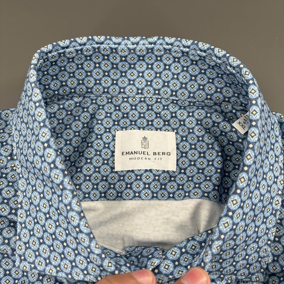 $278 New EMANUEL BERG Jersey Byron Stretch Shirt Men's 2XL XXL 18 EU 46 Blue AOP - Picture 4 of 9